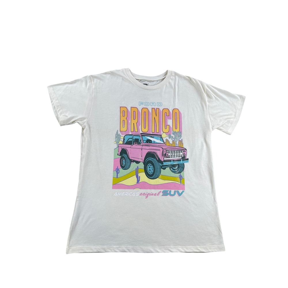 Ford Bronco Graphic T-Shirt Mens Large White Pink Retro Desert SUV Off-White